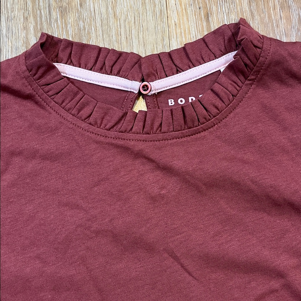 NEW Boden Supersoft Frill Detail T-Shirt Roasted Brown Cotton Short Sleeve Top - Picture 4 of 11